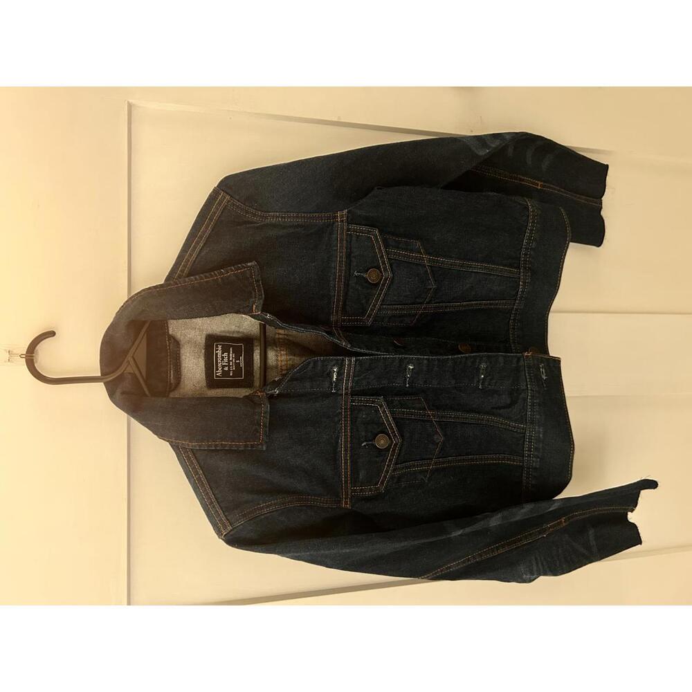 Abercrombie & Fitch Dark Wash Denim Jacket Women’s Small | Distressed Cuff